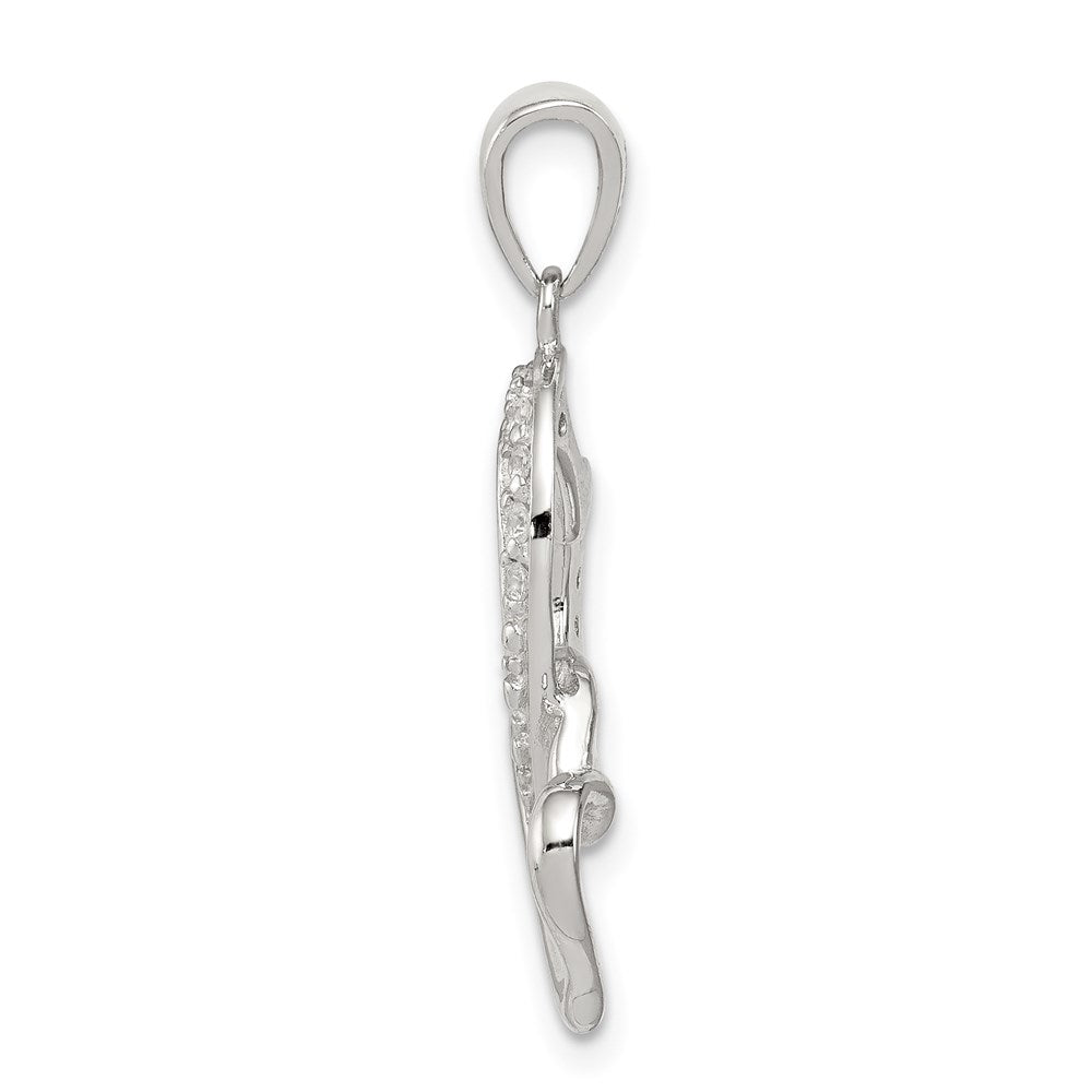 Sterling Silver Rhodium-plated Two Connected Hearts CZ Pendant