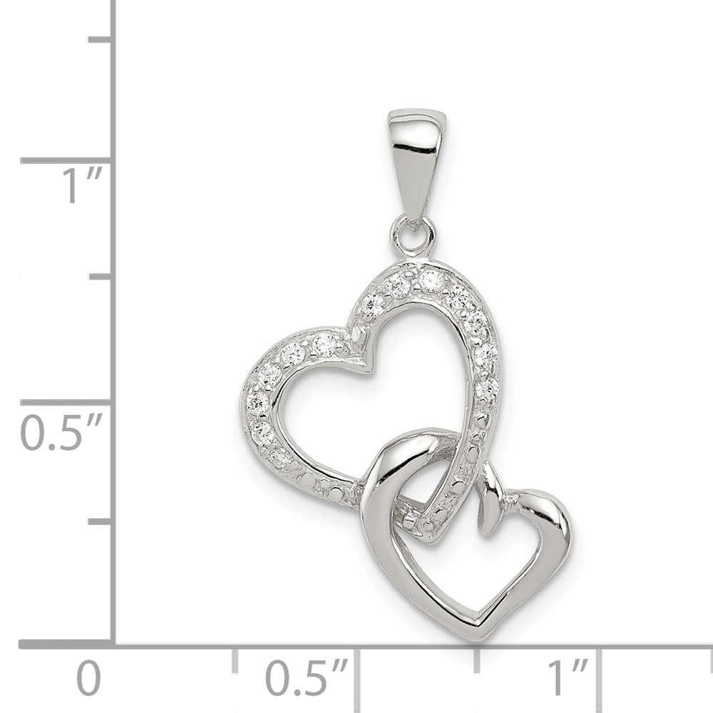Sterling Silver Rhodium-plated Two Connected Hearts CZ Pendant