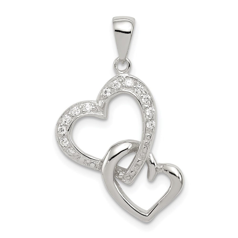 Sterling Silver Rhodium-plated Two Connected Hearts CZ Pendant