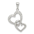 Sterling Silver Rhodium-plated Two Connected Hearts CZ Pendant