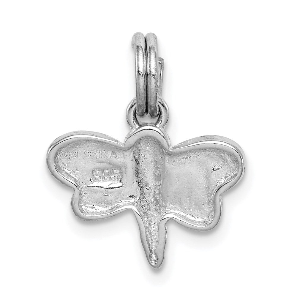 Sterling Silver Rhodium-plated Glitter Enamel Dragonfly Charm