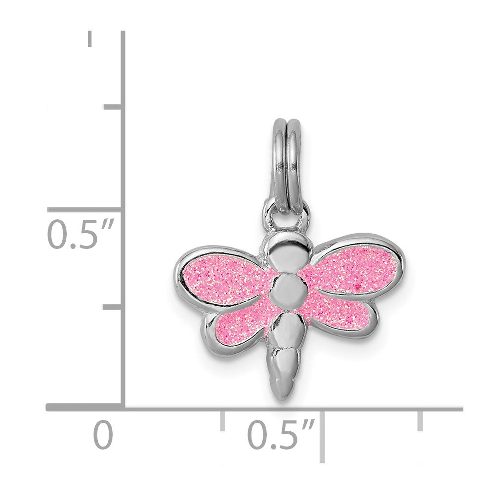 Sterling Silver Rhodium-plated Glitter Enamel Dragonfly Charm