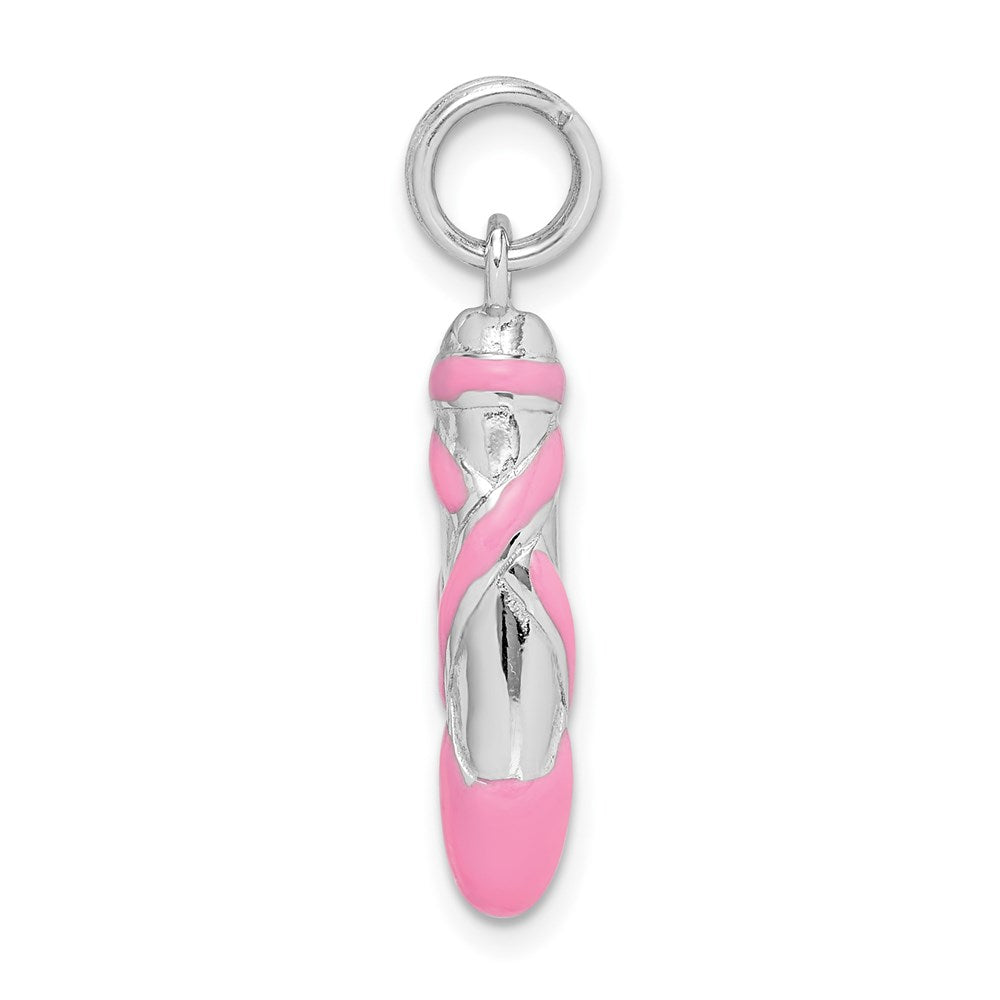 Sterling Silver Rhodium-plated Pink Enamel Ballet Slipper Charm
