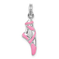 Sterling Silver Rhodium-plated Pink Enamel Ballet Slipper Charm