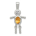 Sterling Silver Rhodium-plated CZ & November Glass Boy Pendant