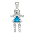 Sterling Silver Rhodium-plated CZ & December Glass Girl Pendant