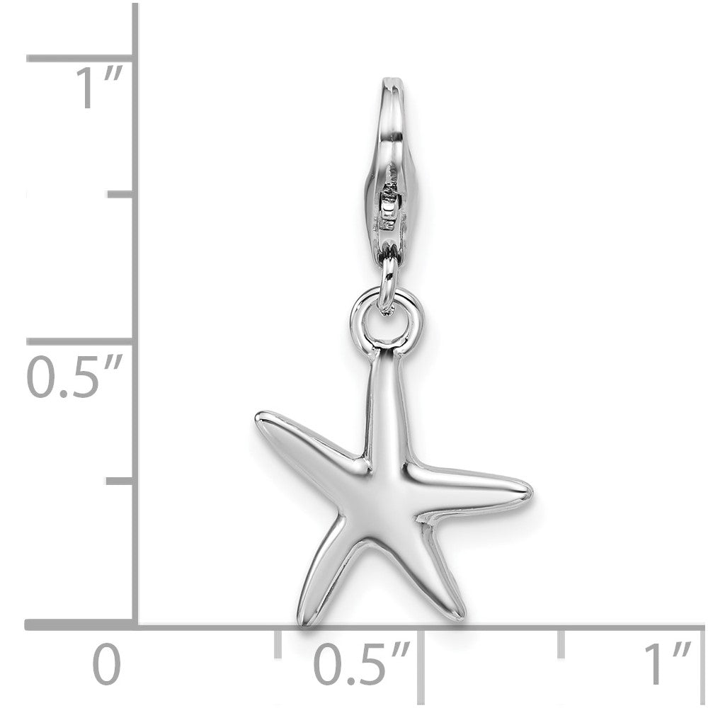 Sterling Silver Rhodium-plated Polished Starfish Charm