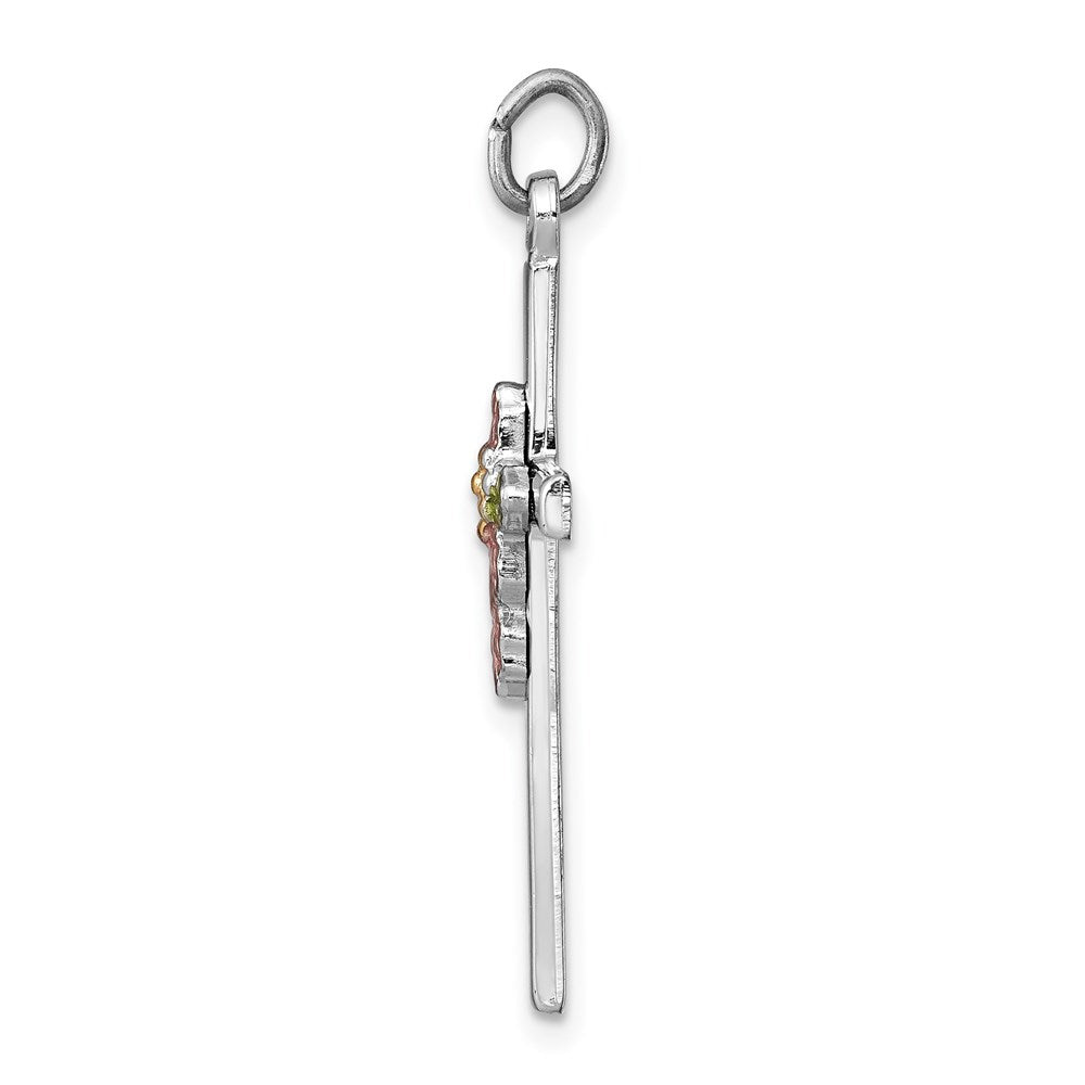 Sterling Silver Platinum-plated Polished Epoxy & Gold-plated Cross Pendant