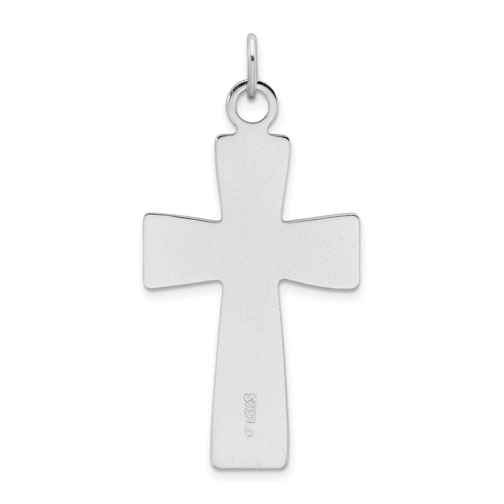 Sterling Silver Platinum-plated Polished and Satin Cross Pendant