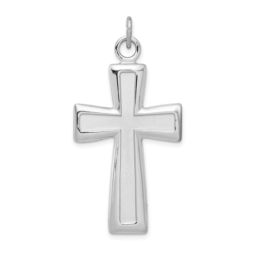 Sterling Silver Platinum-plated Polished and Satin Cross Pendant
