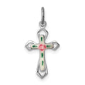 Sterling Silver Platinum-plated with Enamel Cross Pendant
