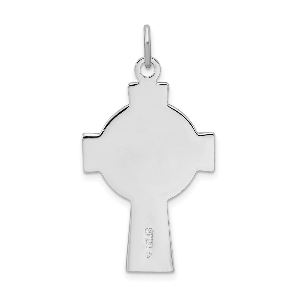 Sterling Silver Platinum-plated Polished Epoxy Irish Cross Pendant