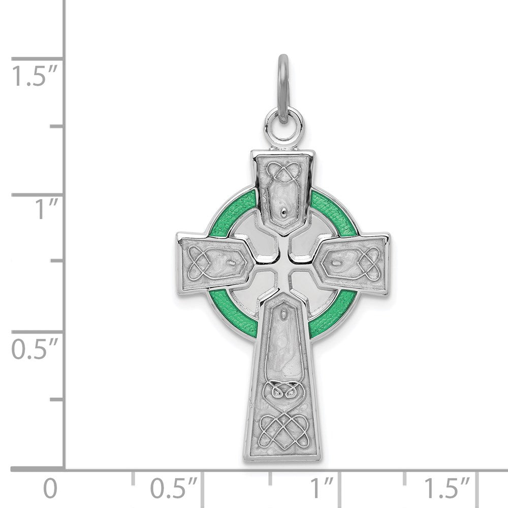 Sterling Silver Platinum-plated Polished Epoxy Irish Cross Pendant