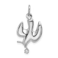Sterling Silver Platinum-plated Polished Dove with CZ Pendant