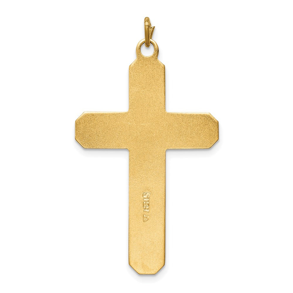 Sterling Silver Platinum-plated Satin/Polished Vermeil Corpus Cross Pendant