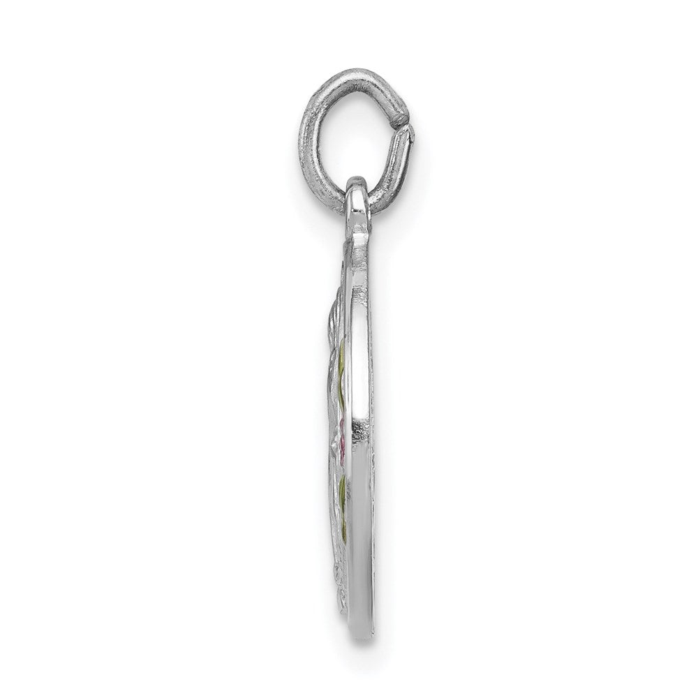 Sterling Silver Platinum-plated Polished Epoxy Miraculous Medal Pendant