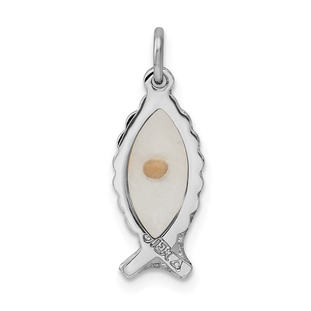 Sterling Silver Platinum-plated Epoxy Ichthus w/Mustard Seed Pendant