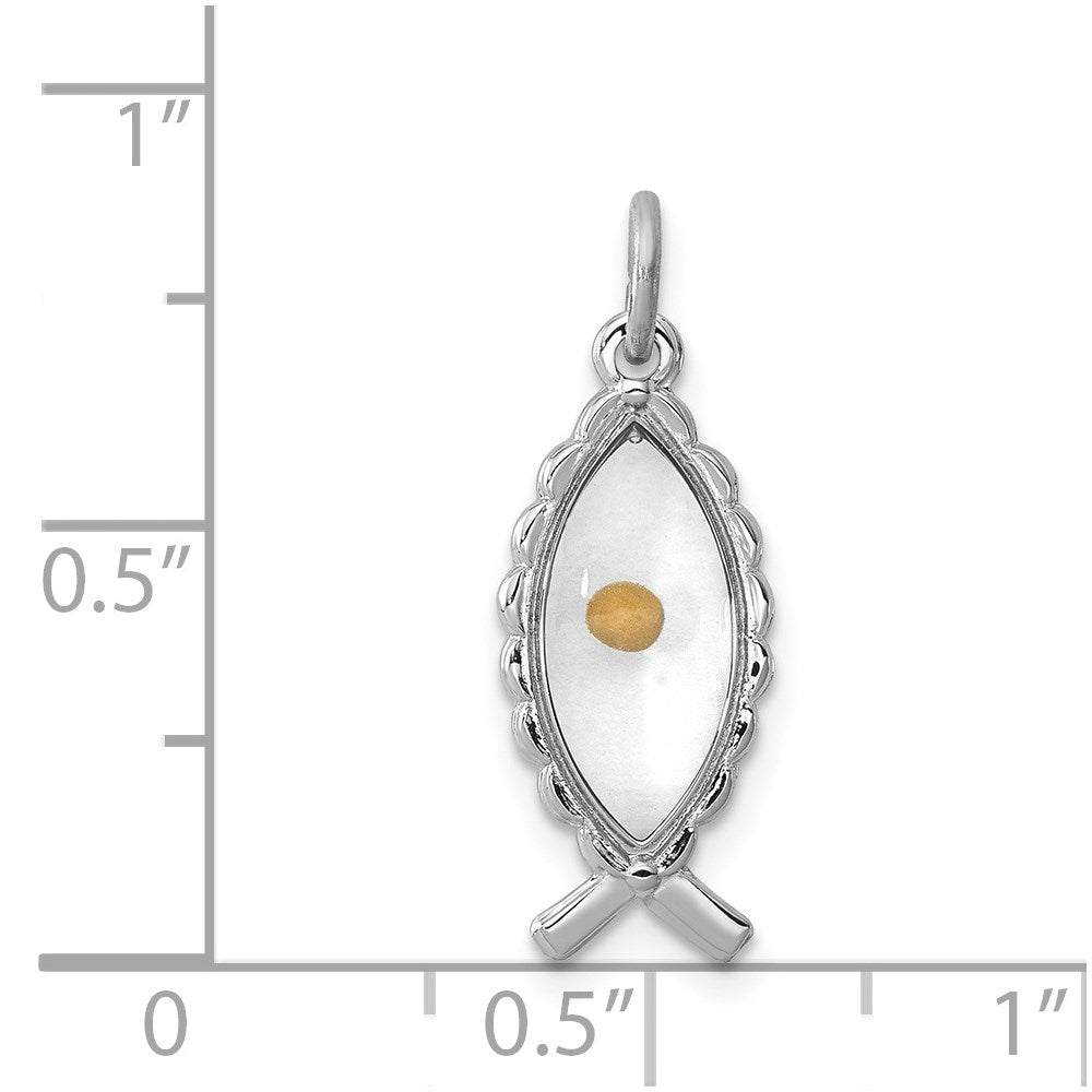 Sterling Silver Platinum-plated Epoxy Ichthus w/Mustard Seed Pendant