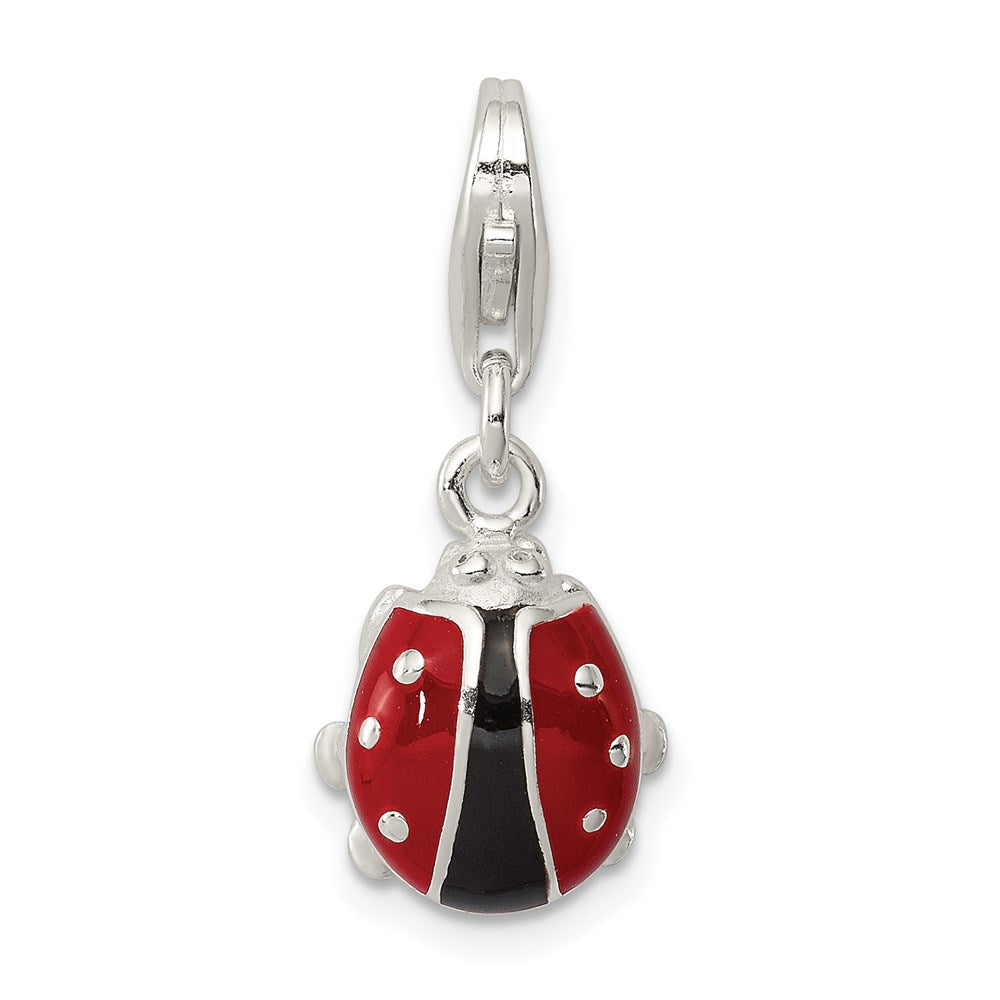 Sterling Silver Black/Red Enameled Ladybug Charm with Lobster Clasp