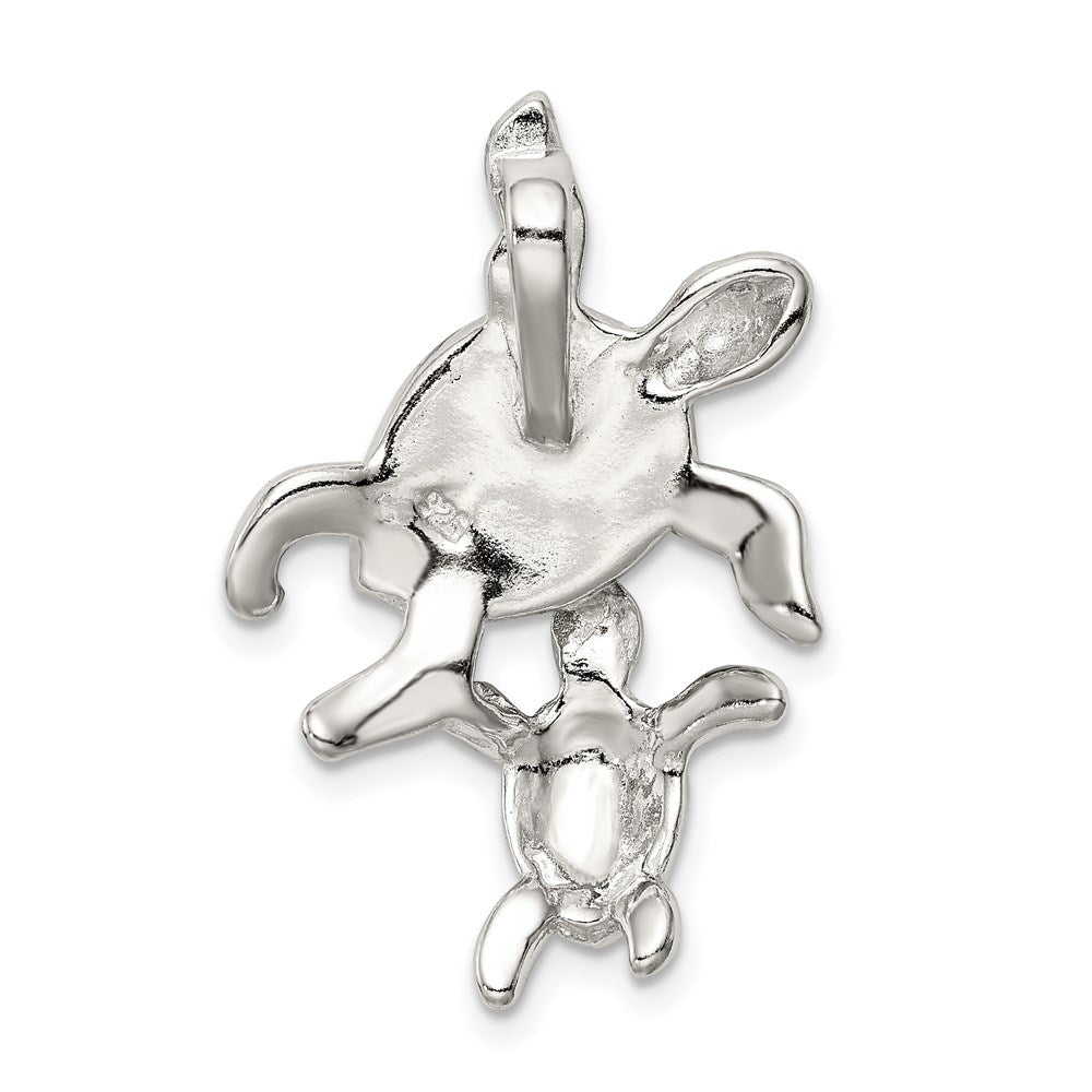 Sterling Silver Rhodium-plated Blue Inlay Created Opal Turtle Slide