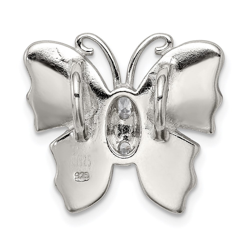 Sterling Silver Rhodium- plated Inlay Blue Created Opal Butterfly Pendant