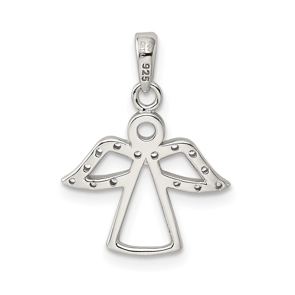 Sterling Silver Rhodium-plated Angel with CZ Wings Pendant