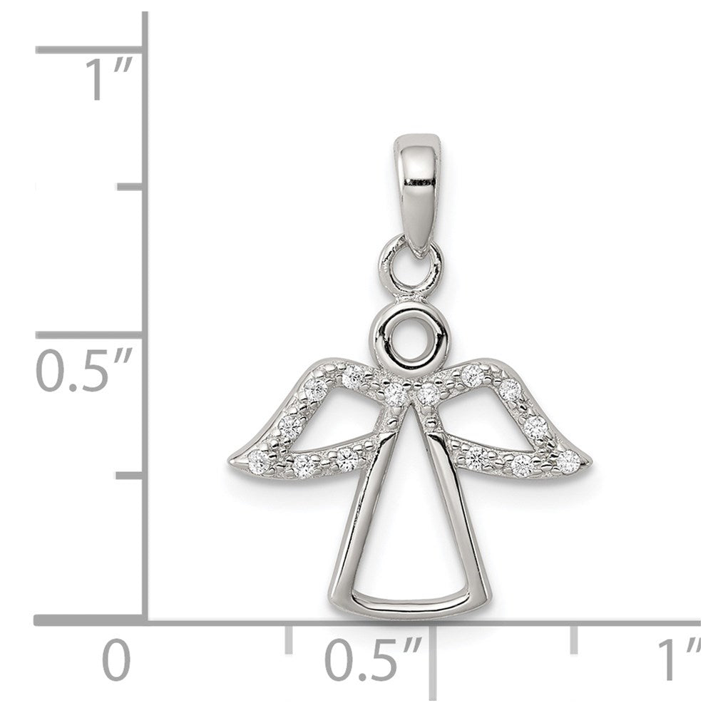 Sterling Silver Rhodium-plated Angel with CZ Wings Pendant