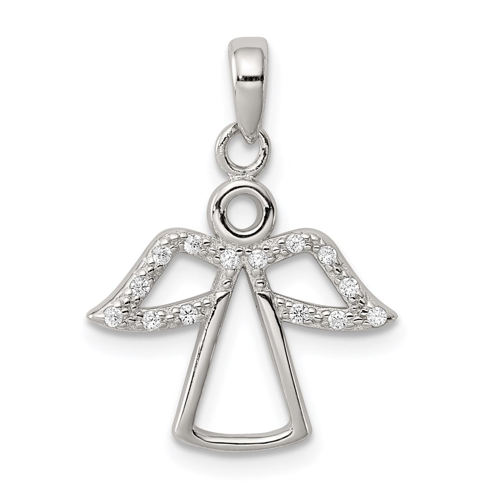 Sterling Silver Rhodium-plated Angel with CZ Wings Pendant