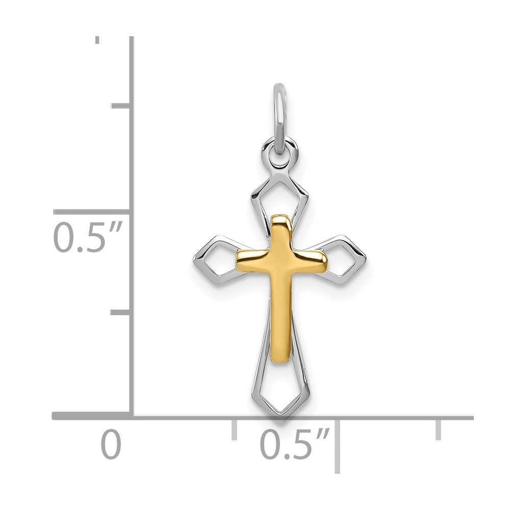 Sterling Silver Platinum-plated & Vermeil Cross Pendant