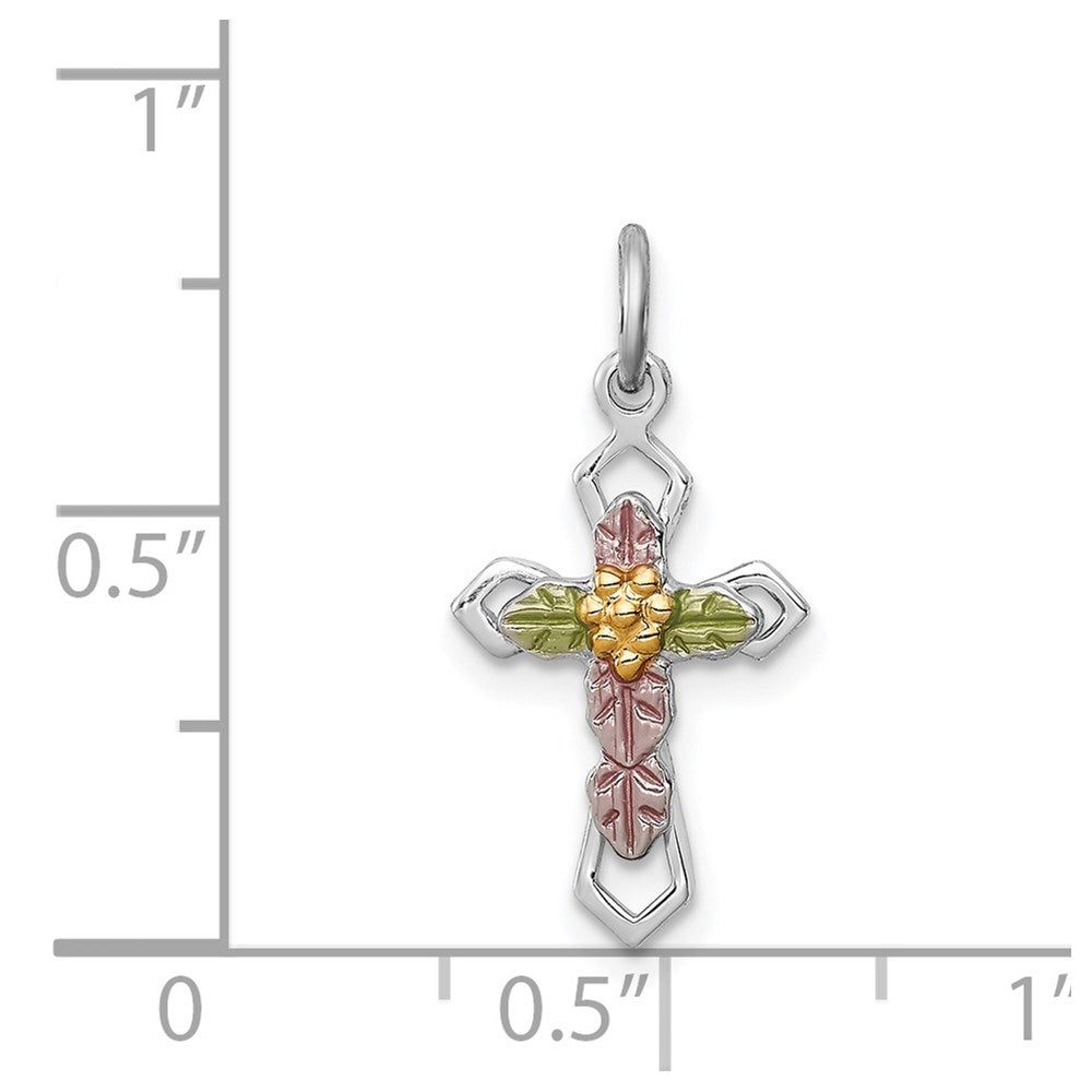 Sterling Silver Platinum-plated Polished Epoxy & Gold-plated Cross Pendant