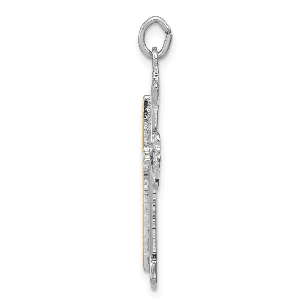 Sterling Silver Platinum-plated Polished Vermeil Budded Cross Pendant