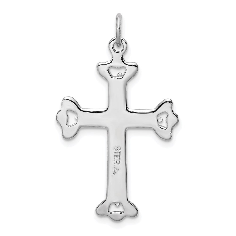 Sterling Silver Platinum-plated Polished Vermeil Budded Cross Pendant