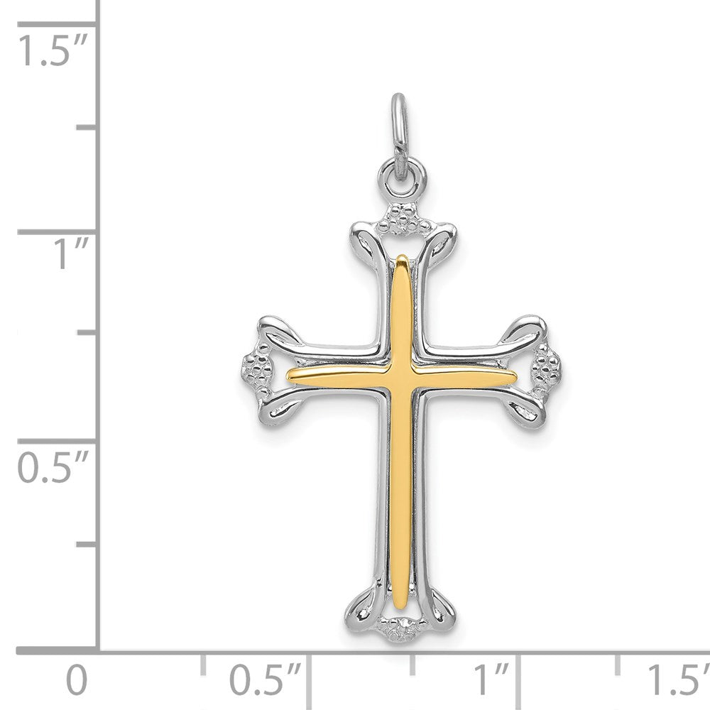 Sterling Silver Platinum-plated Polished Vermeil Budded Cross Pendant