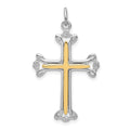 Sterling Silver Platinum-plated Polished Vermeil Budded Cross Pendant