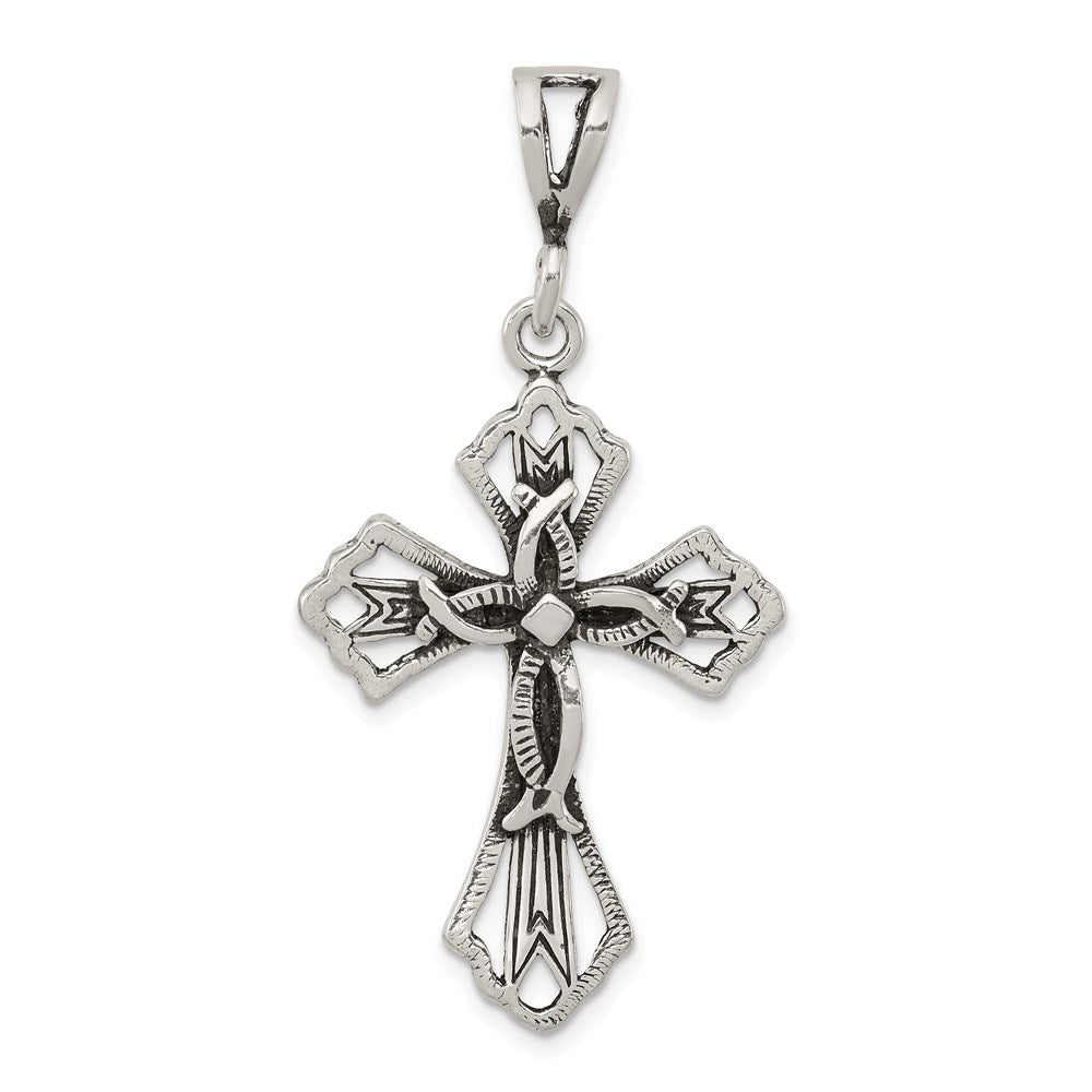 Sterling Silver Antiqued Textured Cross Pendant