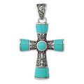 Sterling Silver Synthetic Turquoise Antiqued Cross Pendant