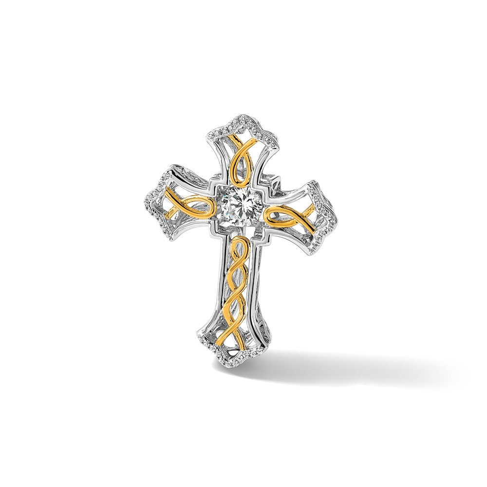 Sterling Silver Platinum-plated Plshed Gold-plated Vibrant CZ Cross Pendant
