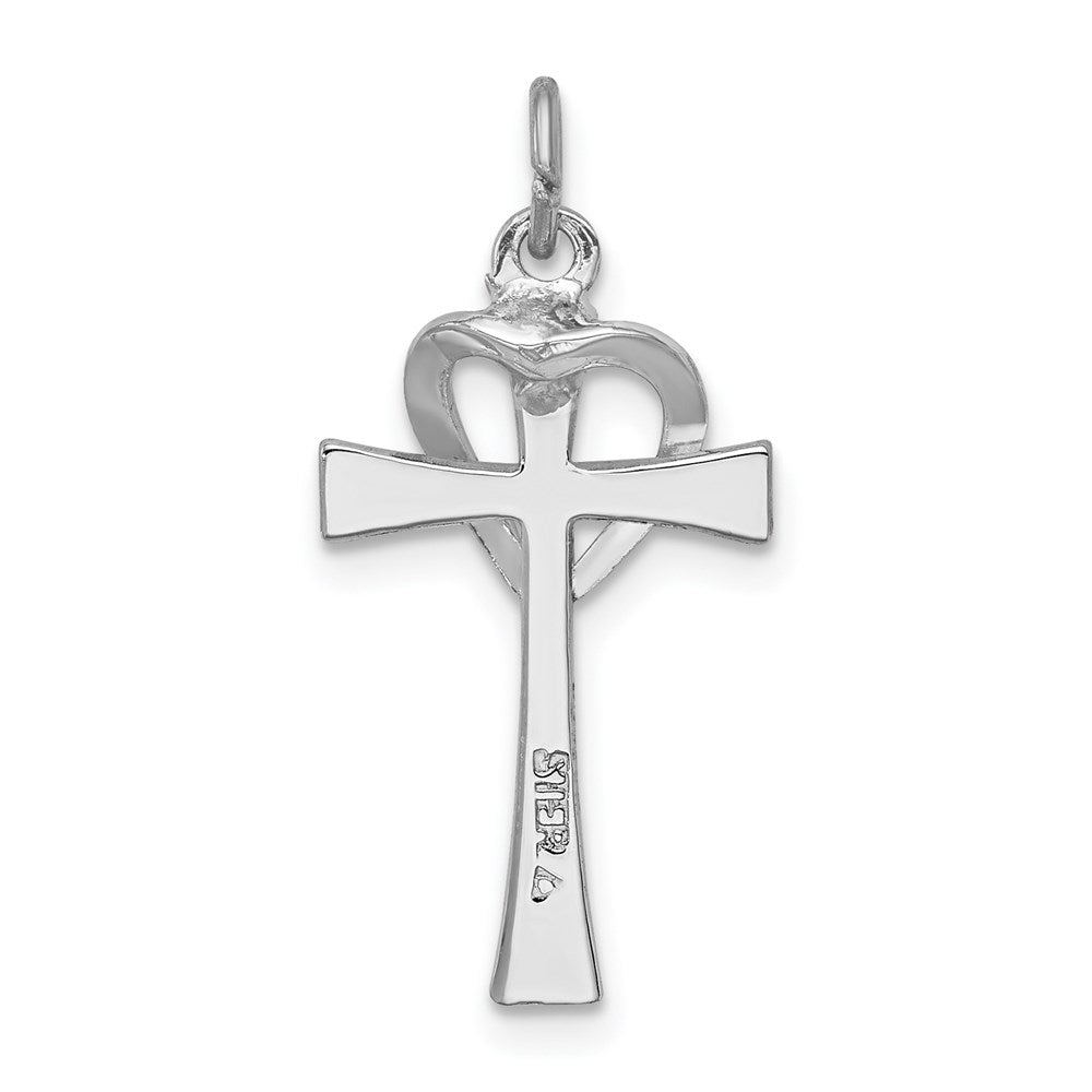 Sterling Silver Platinum-plated & Gold-tone Polished Cross w/Heart Pendant