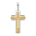 Sterling Silver Rhodium-plated & Gold-tone Brshd/Polished Cross Pendant