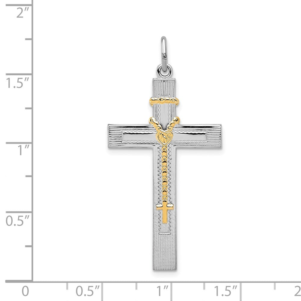 Sterling Silver Platinum-plated & Gold-tone Rosary on Cross Pendant