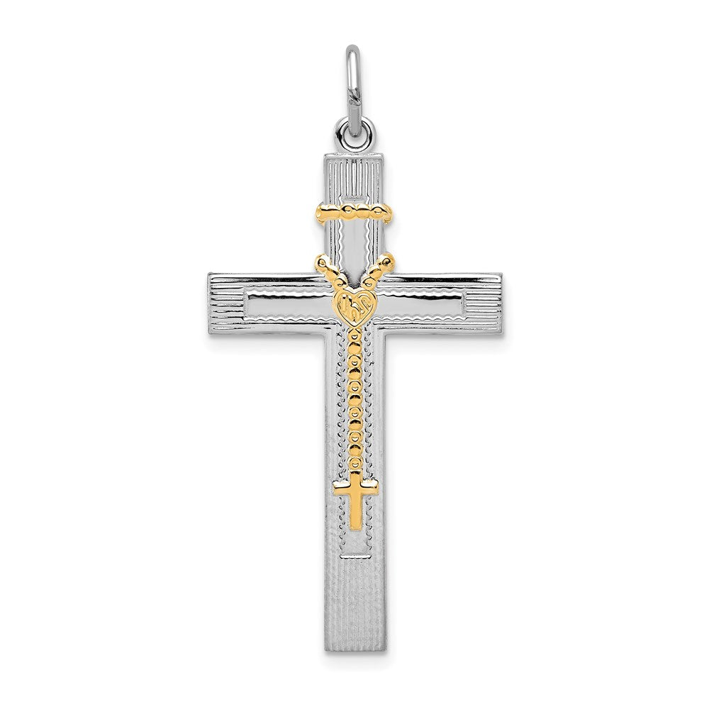 Sterling Silver Platinum-plated & Gold-tone Rosary on Cross Pendant