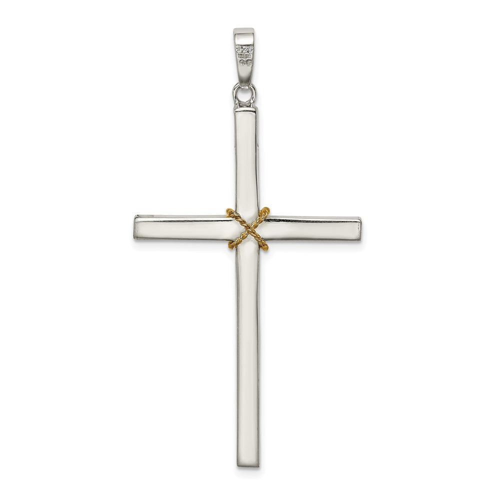 Sterling Silver Polished w/Gold-plated Rope Crucifix Pendant