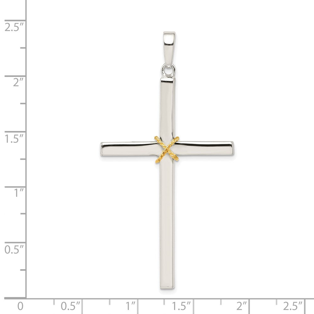 Sterling Silver Polished w/Gold-plated Rope Crucifix Pendant