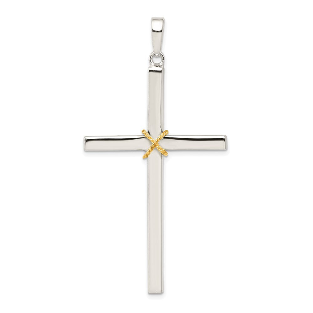 Sterling Silver Polished w/Gold-plated Rope Crucifix Pendant