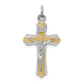 Sterling Silver Platinum-plated & Gold-tone INRI Crucifix Cross Pendant