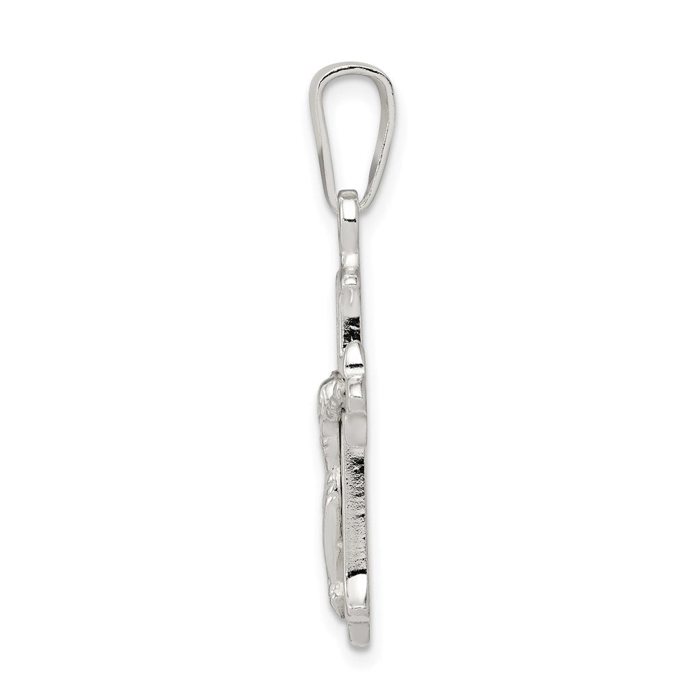 Sterling Silver Polished Textured Crucifix Pendant