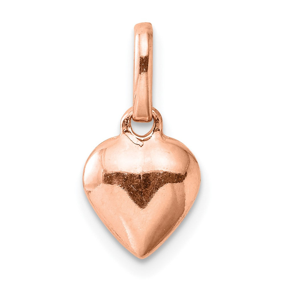 Sterling Silver Rose-tone Polished Puffed Heart Pendant