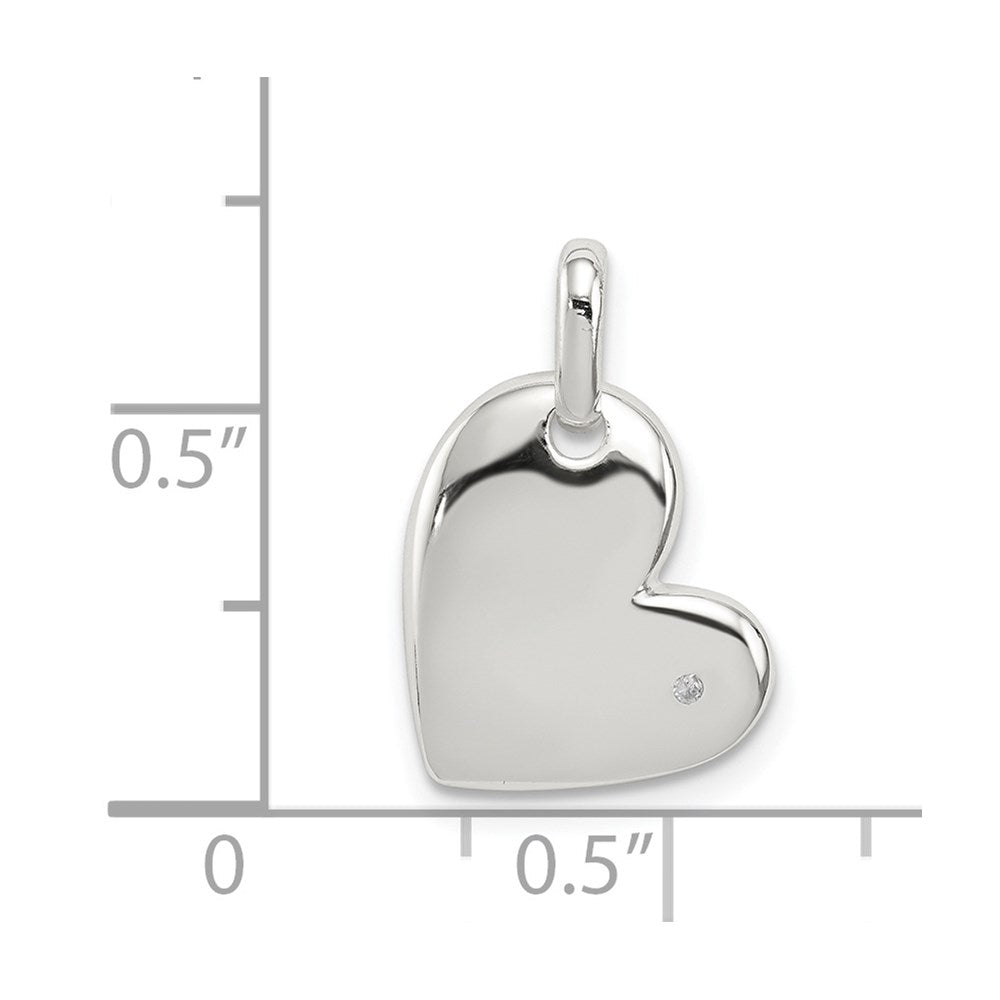 Sterling Silver Polished Diamond Heart Pendant