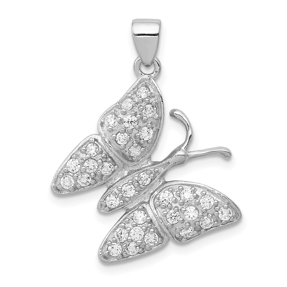 Sterling Silver Rhodium-plated CZ Butterfly Pendant