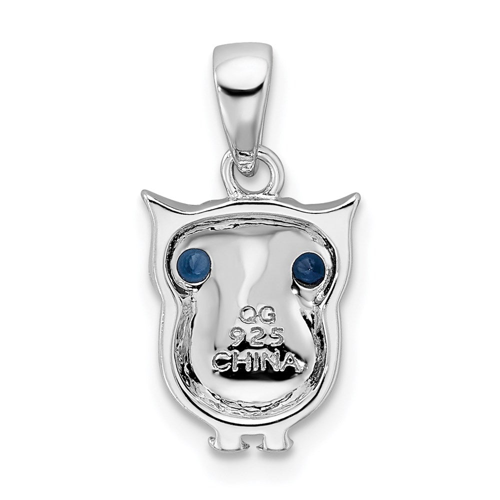 Sterling Silver Rhodium-plated w/Blue Glass Owl Pendant